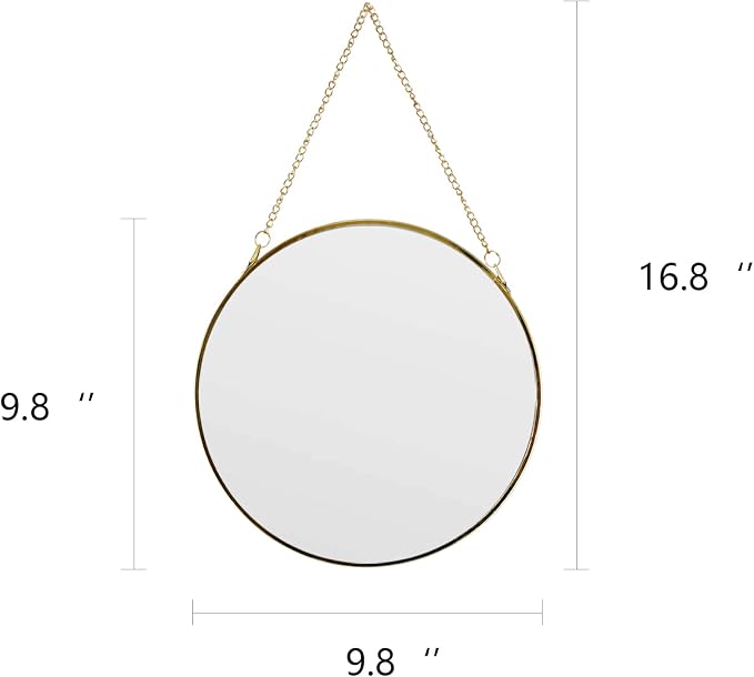 9.6-inch Modern Round Wall Mirror with Metal Frame and Hanging Chain, Suitable for Entryway, Hallway, or Bathroom Small Gold Metal Frame Mirror (Gold, 9.6 inch)