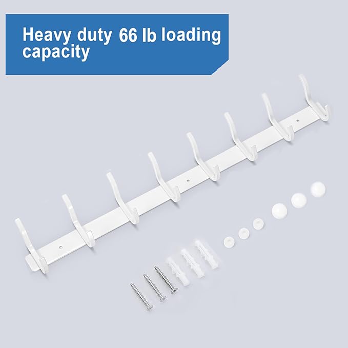 HAMUTH White Wall Hooks Heavy Duty, 23 Inch Coat Hooks Wall Mount with 8 Hooks,2 Packs Wall Hooks Hangers for Entryway, Bathroom - for Hanging Backpack, Bag, Coat, Purse, Hat, Towel, Clothes