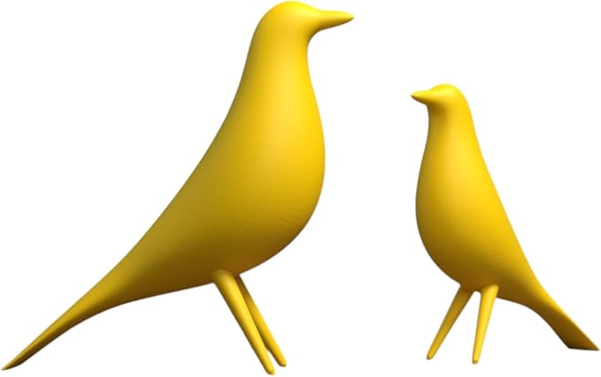 Mid Century Modern Retro Style Bird Family Decor Vintage Look Figurines 1960s 50s MCM Midmod Set of 2 Office Decoration Home Living room Gift (Yellow)