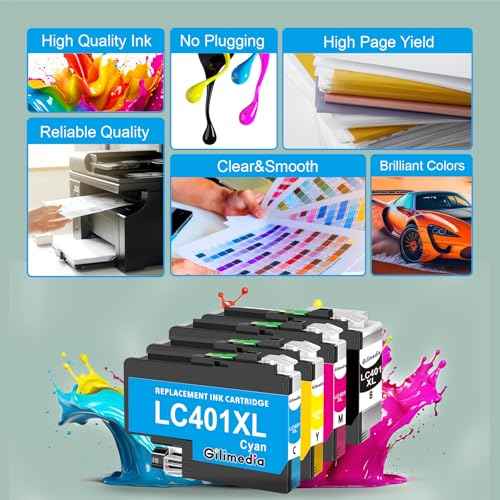 LC401XL LC401 Ink Cartridges Replacement for Brother MFC-J1010DW Printer Compatible for Brother LC401XL LC401 401 XL Ink Cartridge Work with Brother MFC-J1010DW MFC-J1170DW MFC-J1012DW Printer