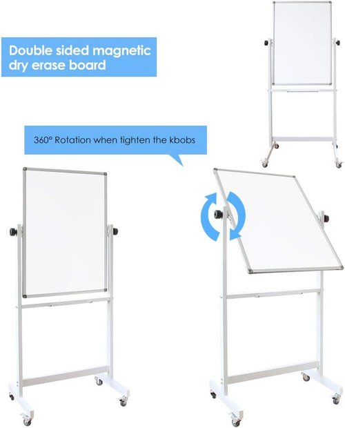 DEVELOP Magnetic Mobile Whiteboard - 36 x 24 Inches Double-Sided Dry Erase Board on Wheels for Home, Office & School