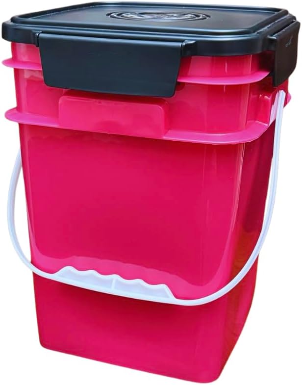 House Naturals 4 Gallon Square Food Grade Plastic Bucket with Lid, Made in USA (Pack of 2) BPA Free (Magenta)