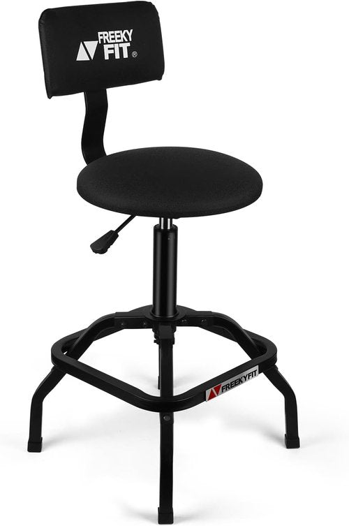 Shop Stool with Backrest by [Brand Name] - Adjustable Heavy-Duty Garage Stool | 300 LBS Capacity, 360° Swivel, Black