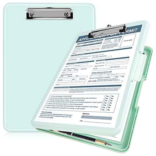 ANZNKU Clipboard with Storage 13x9.6 inches, Plastic Storage Clip Board with Side Opening, High Capacity Nursing Clip Board Foldable, Letter Size Smooth Writing for Work, Study(Light Green)