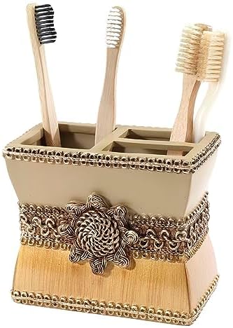 Avanti Linens 11166BGTE Braided Medallion Toothbrush Holder, Medium, Multicolor , Gold