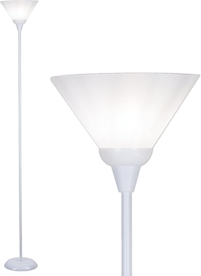 LIGHTACCENTS White Torchiere Floor Lamp - Floor Lamps for Living Room, Bedroom Standing Lamp, Modern Living Room Decor, 70-Inch Pole Light with Opal White Cone Shade - Stylish Tall Lamp