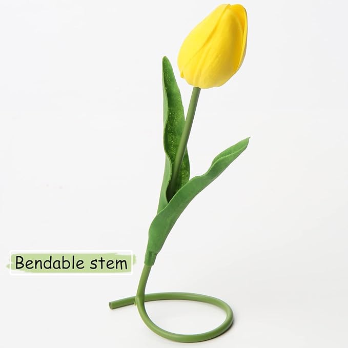 20 Pcs Yellow Tulips Artificial Flowers Real Touch Fake Tulips Fake Flowers for Mother's Day 13.5" Faux Tulips Faux Flowers Bulk Artificial Tulips Flowers for Vase Centerpieces Home Wedding Bouquet