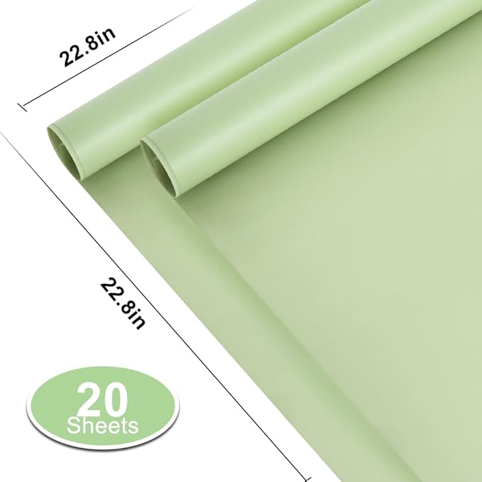 BEISHIDA 20 PCS Light Green Floral Wrapping Paper-Matte Waterproof Flower Wrapping Paper Bouquet for Florist Supplies, DIY Crafts, Gift Packaging, Wedding, Birthday Gift