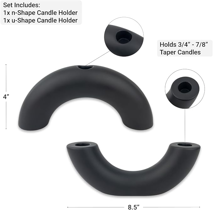 Taper Candle Holder Set - Candle Stick Holders for Dining Room Table, Entryway Table, or Fireplace Mantel - Modern Candelabra Home Decor (Black)
