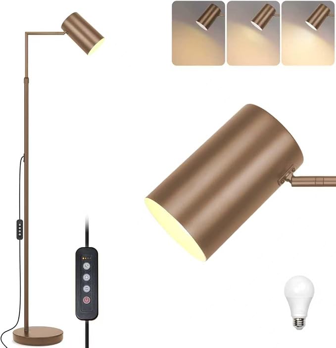 Ldeco Arc Floor Lamp for Living Room with Timer, Stepless Dimmable,Height Adjustable Modern Reading Standing Lamps for Living Room,Reading Room,Office,LED Bulb Included (Brown-DM)