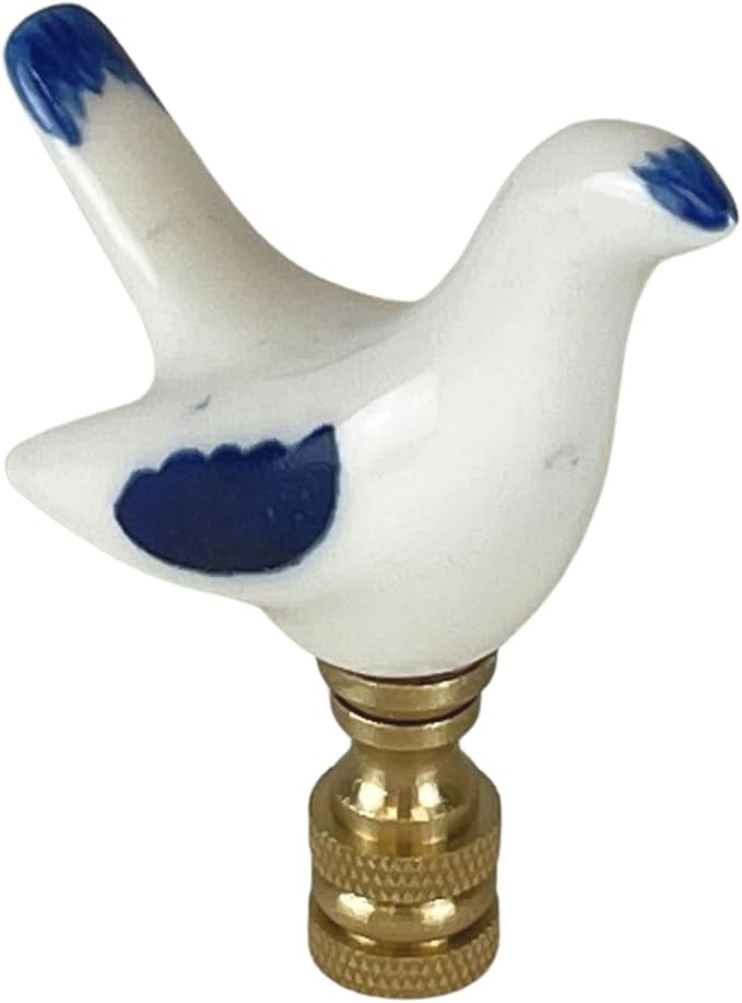 Royal Designs, Inc. Blue & White Porcelain Bird Finial for Lamp Shade, Polished Brass