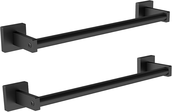 MKO Towel Bar for Bathroom, Black Hand Towel Holder Rod with Metal, 16" Towel Racks for Bathroom Hanger Wall Mounted for Kitchen Home, 2 Pack