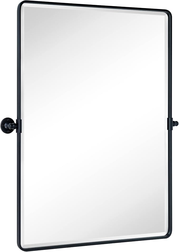 TEHOME Pivot Mirror Matt Black Tilt Vanity Mirror Large Black Metal Framed Rectangle Tilting Beveled Vanity Mirrors for Wall, Vertical Hanging, Overall 34.14 x 40 inches (Mirrror 30 x 40 inches)