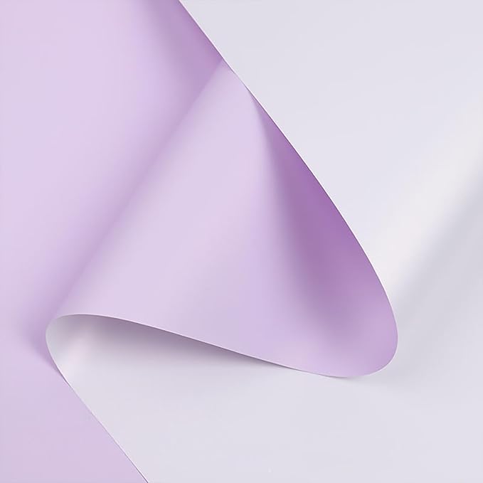 ZOOYOO Flower Wrapping Paper, Double-sided Florist Bouquet Wrapping Paper Floral Packaging for Wedding Birthday Engagement Graduation Presents DIY(Light Purple and White,20 Sheets)