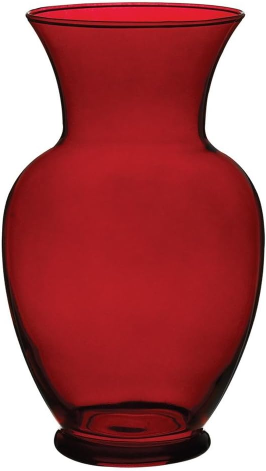Floral Supply Online 10 5/8" Spring Garden Vase and Flower Guide Booklet- Decorative Glass Flower Vase for Floral Arrangements, Weddings, Home Decor or Office. (Ruby Red)