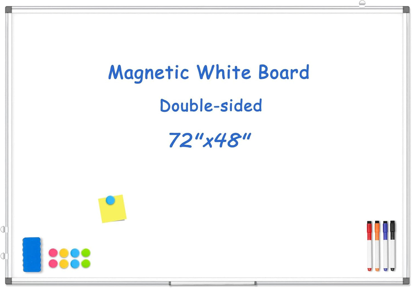 WALGLASS Double-Sided Dry Erase Board - 72" x 48" Magnetic Whiteboard with Silver Aluminium Frame for Home, School, Office