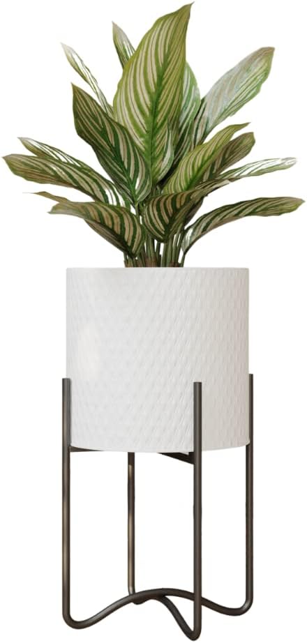 EverNest Claire Mid-Century Modern White Plant Pot with Ambrose Stand, SelectBase, Indoor Plant Pot, Bohemian Style, Minimalist Plant Home Décor (Large, Black)