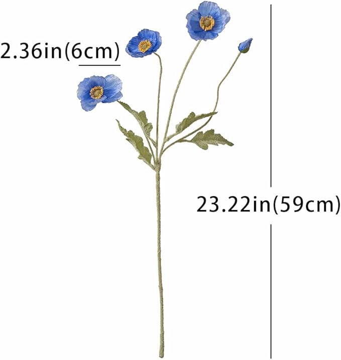 Artificial Flowers 6 Stems Poppy Silk Bouquet,for Wedding, Home, Party Decoration,Table Centerpiece Arrangement(Blue)