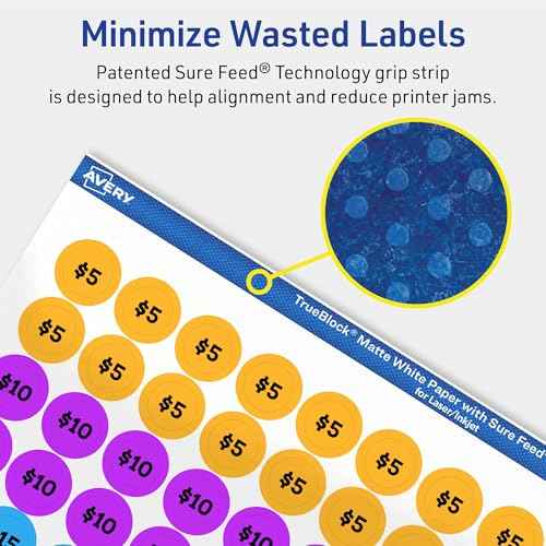 Avery TrueBlock Matte White Round Labels, Sure Feed Technology, 0.5" Diameter, 1,540 Matte White Labels, Print-to-The-Edge, Laser/Inkjet Printable, Great for Product Merchandising Stickers