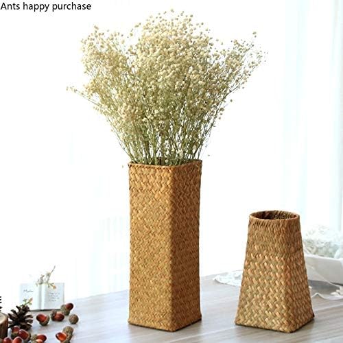 Natural Seaweed Weave Basket Pastoral Rattan Vase Bamboo Weaving Room Flower Arranger Gypsophila Dried Flower Vase Decoration (A)