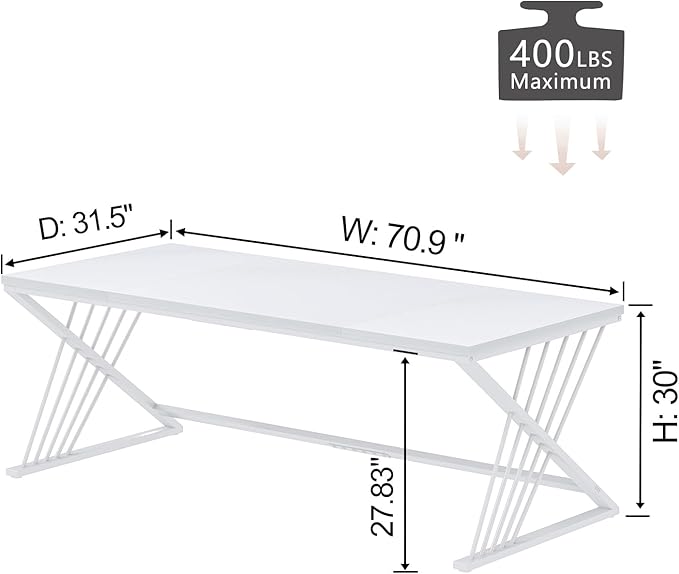 FOLUBAN 70.9" Modern Computer Desk with Z-Shaped Legs, Industrial Executive Home Office Desk for 2 Person, Large Writing Study Table for Bedroom, Gaming Workstation, White