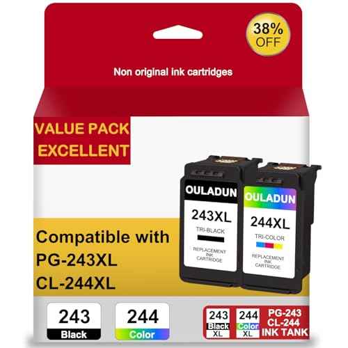 PG-243XL/CL-244XL Ink Cartridges Replacement for Canon 243XL 244XL Combo Pack for Pixma TR4520 TS3322 TR4522 TS3122 MG2520 MG2522 MG2922 MX490 MX492 Printers (1 Black+1 Color)