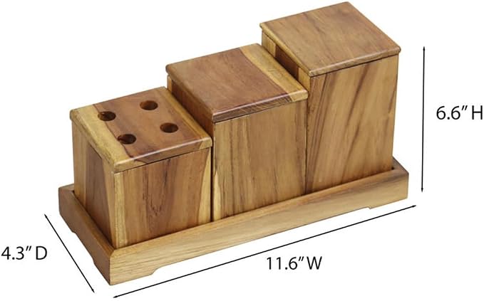 EcoDecors, Eleganto, 7 Piece, Teak Wood Bathroom Amenities Set, Teak Bath Amenity Set, Bathroom Accessory, in Natural Color