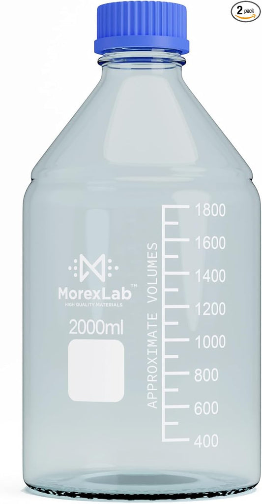 2000ML Storage Glass Bottles – 1pc Round Media Storage Bottle – Borosilicate Glass Bottles – Safe Probe Storage Glass Storage Bottles with GL45 Blue Screw Cap (2000ml - 1pc)