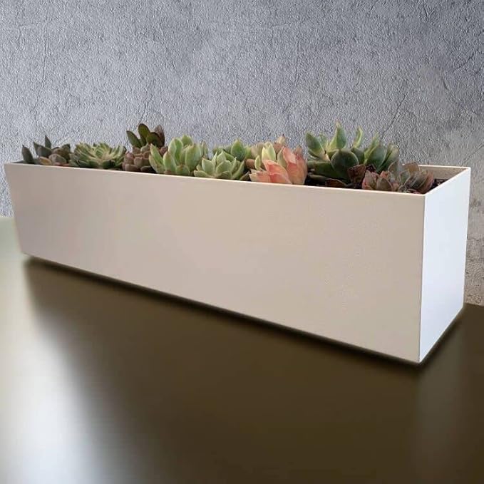Modern 16" White Steel Trough Planter - Suitable for Indoor Use