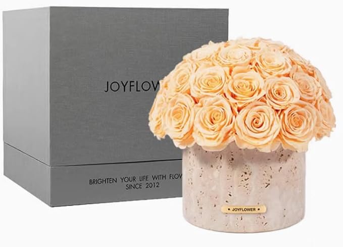JoyFlower Preserved Flowers Vase, Yellow Cave Stone Flower Vases for Centerpieces, Eternal Flower Decorations for Party Home Living Room Bedroom Coffee Table, Yellow Flower Vase Unique House Decor