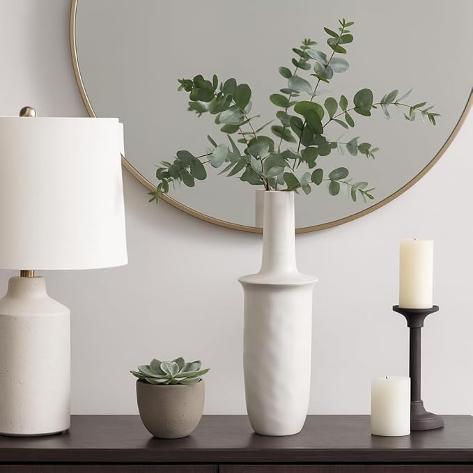 Ceramic Flower Vase for Living Room Decor – Elegant Tall Home and Office Vase with Unique Flared Top Perfect for Fresh Florals – A Modern Centerpiece for House, Bedroom, and Tabletop – 25" Ivory