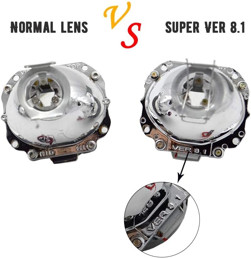 YUFANYA 2.5 Inch H1 Bixenon Projector Lens - Hi/Lo Beam with White Angel Eyes & Chrome Shrouds