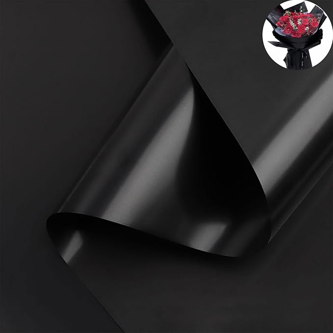 CC wonderland zone 20 Sheets Black Floral Wrapping Paper - Waterproof Flower Bouquet Wrapping Paper for Wedding Birthday,22 inch x 22 inch