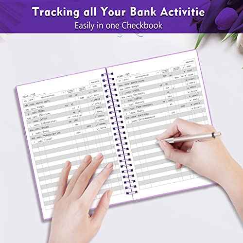 Check Registers for Personal Checkbook, Double Spiral Check Register Book, Budget Planner with Check Register for Personal and Work, 5.8'' x 8.3'' - Purple