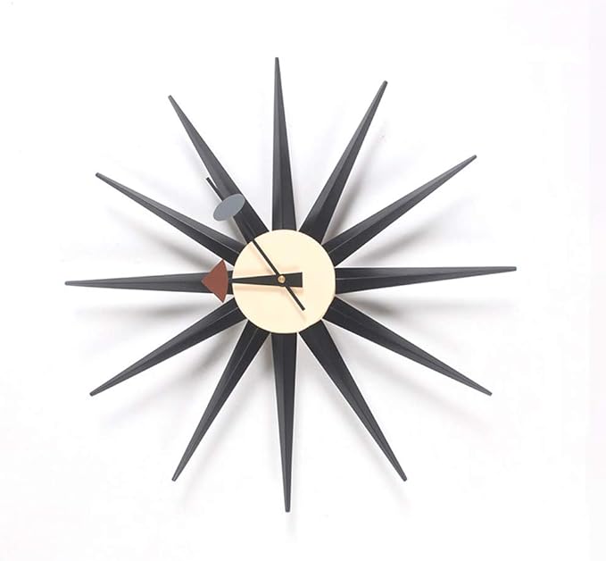 SHISEDECO Modern Sunburst Clock in Black Color, Non Ticking Wooden Mid Century Retro Design Decorative Silent Wall Quartz Clocks for Home, Living Room, Office and Bedroom etc.