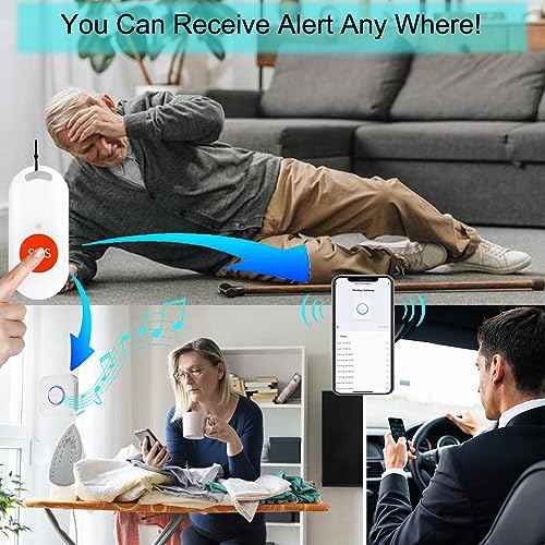 WiFi Caregiver Pager Wireless Call Button Nurse Alert System for Home/Elderly/Patient/Disabled with Phone App One Call Button One WiFi Receiver(only Supports 2.4GHz Wi-Fi)