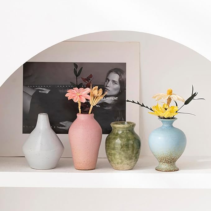 Set of 5 Ceramic Bud Vase - Home Decor Dried Flower Arrangement Small Vase, Gradient Glaze Design, Home, Living Room, Dining Table, Farmhouse, Office Decor, Bedroom, Dining Table, Kitchen Shelf