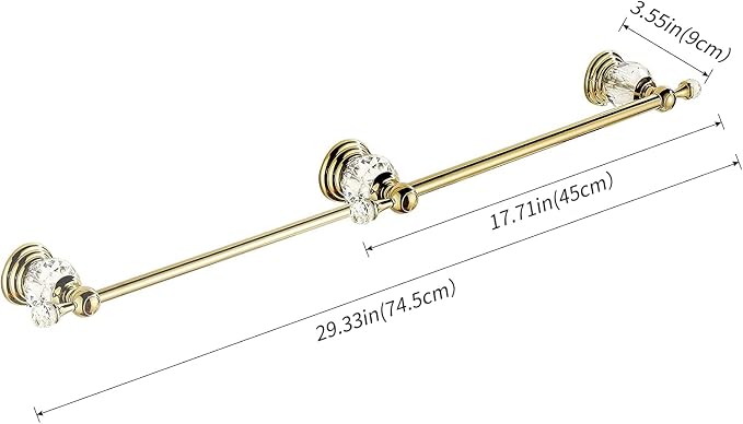 WINCASE Gold Towel Bar, Adjustable Crystal Towel Holder, Golden Finished Bathroom Single Towel Racks Rail Wall Mounted