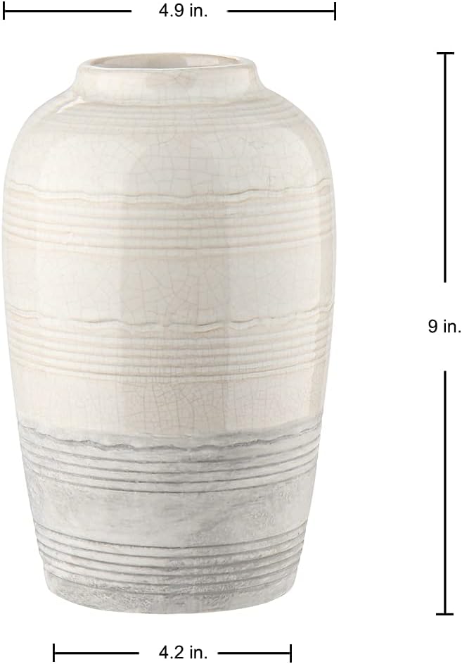 Ceramic Rustic Farmhouse Vase for Home Decor 9 inch Decorative Boho White Pottery Flower Vase for Centerpiece Living Room Bedroom Kitchen Bathroom Dining Table Mantel Shelf Decor