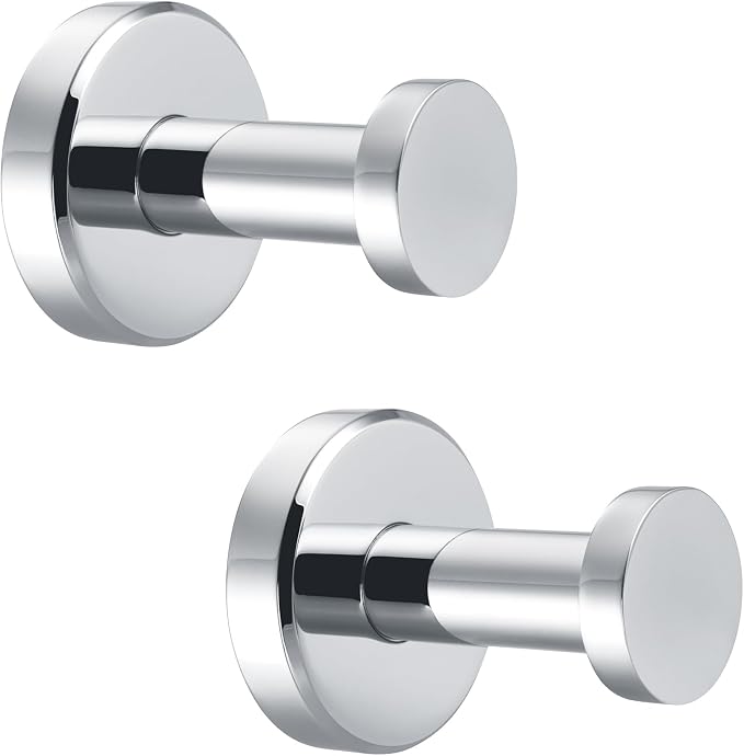 APLusee Polished Chrome Bathroom Towel Hooks 2 Pack, 304 Stainless Steel Round Robe Hooks for Bathroom Kitchen Garage, Heavy Duty Wall Mounted Towel Hanger