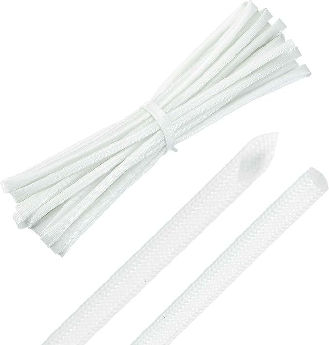MECCANIXITY 30ft Braided Cable Sleeve, 5/32" ID 200C High Temperature 1500V Fiberglass Wire Insulation Cord Protector Organizer Wires Management for Motor Engine Fuel Line, White