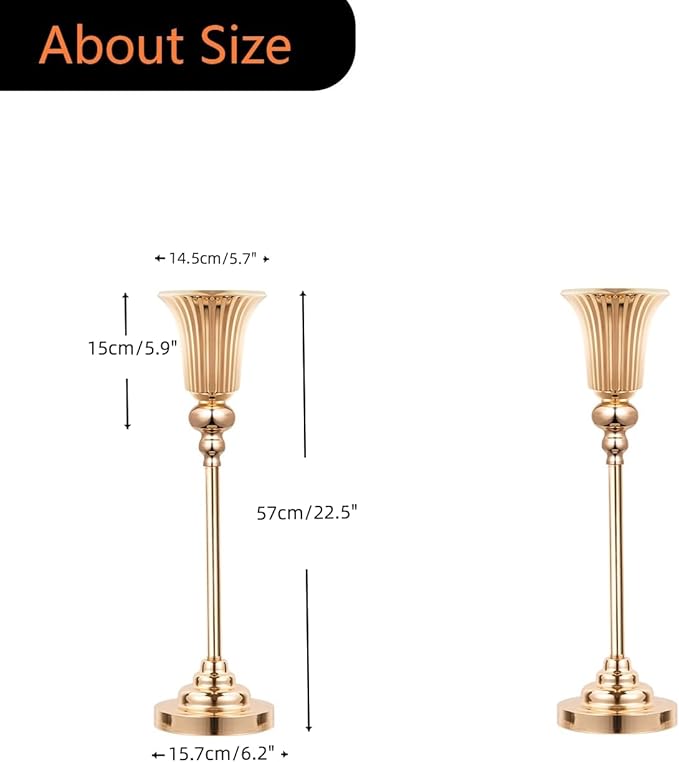 Gold Trumpet Vases for Table Centerpieces - 2 Pcs 22.4" Tall Versatile Metal Trumpet Vase Tabletop Flower Stand for Party Dinner Anniversary Ceremony Centerpiece Event