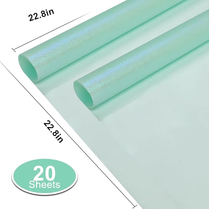 BEISHIDA 20 PCS Teal Floral Wrapping Paper-Iridescent Waterproof Flower Wrapping Paper Bouquet for Florist Supplies, DIY Crafts, Gift Packaging, Wedding, Birthday Gift
