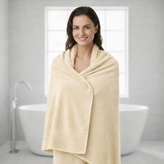 8 Piece Bath Towels for Bathroom Set - 100% Cotton, Soft Absorbent Bathroom Towels Set - 2 Extra Large Bath Towels, 2 Hand Towels & 4 Washcloths - Hotel Spa Thick Plush Towel, Cream