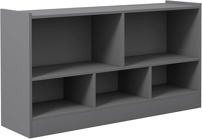 Toy Storage Organizer, 2-Tier Kids Bookshelf, 5 Cube Kids' Bookcases, Cabinets & Shelves, Wooden Toy Organizers, Small Book Shelf for Bedroom, Playroom, Classroom, Nursery (Gray)