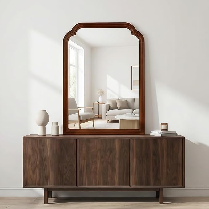 Elountik 20x30 Inch Black Walnut Solid Wood Frame Round Corner Decorative Mirror for Bedroom, Bathroom, Living Room, Entryway Home Decor