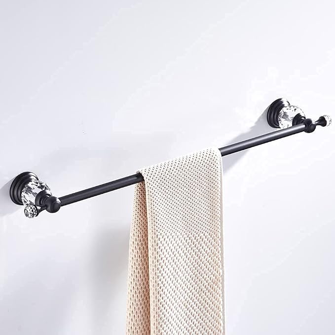 WINCASE Crystal Towel Bar, Black Adjustable Towel Rack, Single Hand Towel Holder Bathroom Shower Towel Rail Rod Modern Luxury Wall Mount Matte Black