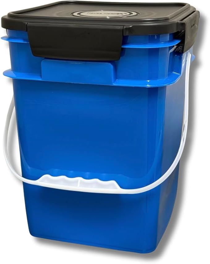 House Naturals 4 Gallon Square Food Grade Plastic Bucket with Lid, Made in USA (Pack of 2) BPA Free (Blue)