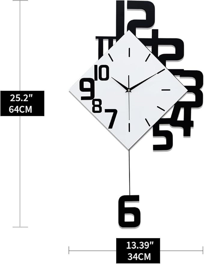 FLEBLE Large Wall Clocks for Living Room Decor Silent Pendulum Battery Operated Non-Ticking for Bedroom Kitchen Office Home 26" Decorative Clock Square White Wood Wall Decor for School Indoor