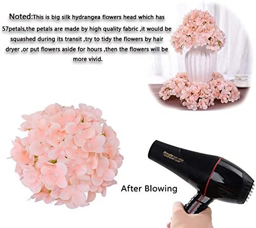 10PCS Silk Hydrangea Heads with Stems Artificial Flowers for Wedding Party Home Decor (Blue & Pink)